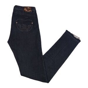 Apple Bottom Jeans Womens Size 9/10 Skinny Jeans Dark Blue Distressed Hem